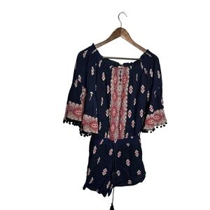 Anthropologie Romper Lilka Nandini Blue Boho Print Bell Sleeve‎ Women's Size M